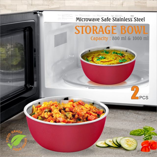 BAY6 Steel Microwave-Safe Bowl Set - (2pc) - (800ml + 1000ml)
