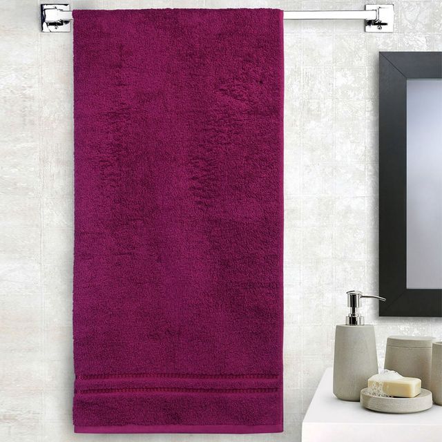 Buy Welspun 100% Cotton Quik Dry Dark Magenta Bath Towel For Men And ...