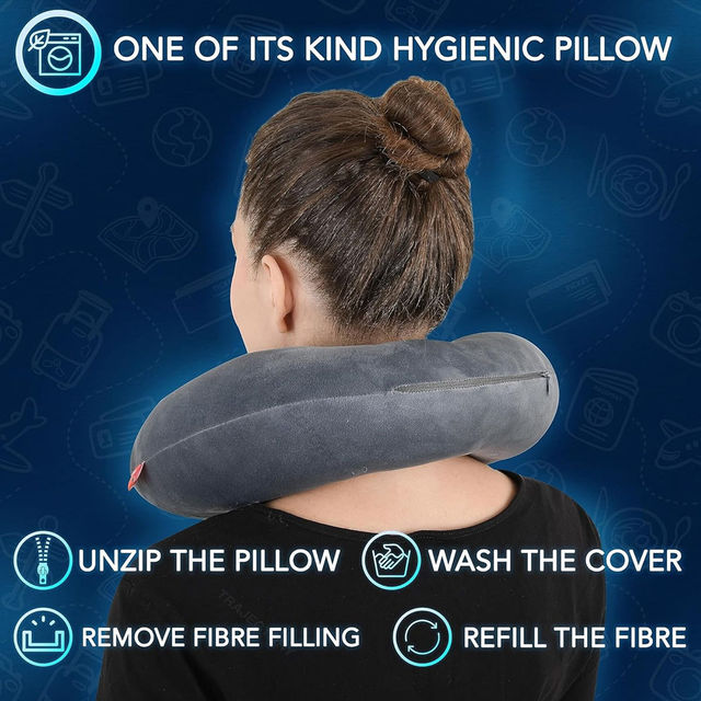 Trajectory Travel Neck Pillow Rest Cushion for Travel And Sleeping | Grey