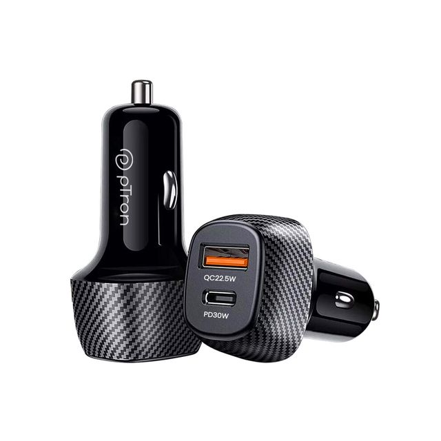 pTron Bullet Zip 52.5W Car Charger For Samsung, Apple, MacBook, iPad, Oppo, OnePlus - Black