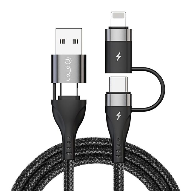 pTron Solero 4 in 1 USB Cable | 65W Type C to Type C | 60W USB to Type C | 30W Type C to iOS | 1m - Black
