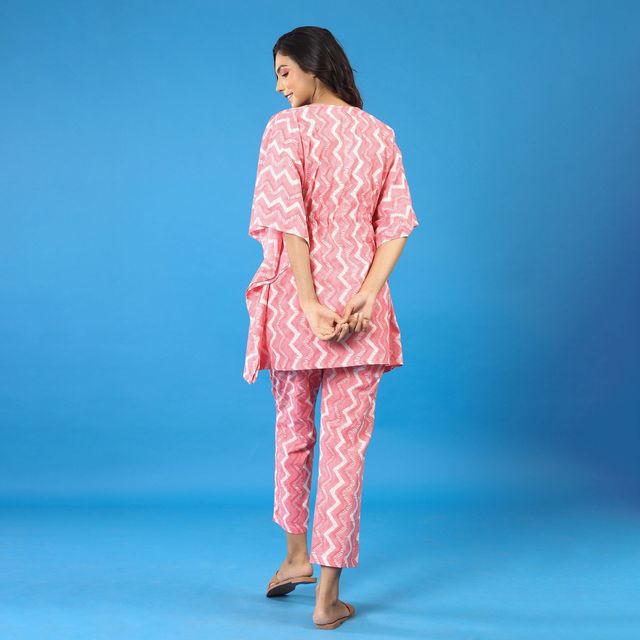 Jisora Women's Printed Cotton Co-ord Set | Pink - S
