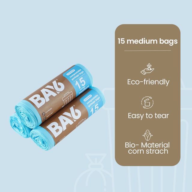 BAY6 Compostable Garbage Bags Roll- Medium - 19 x 21 Inch - Blue