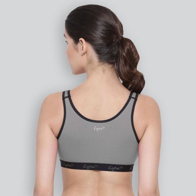 Lyra Women's Sports Bra Non Padded | Black and Grey - 36B