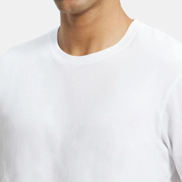 Jockey Men Cotton Rich Round Neck Half Sleeve T-shirt | White - M