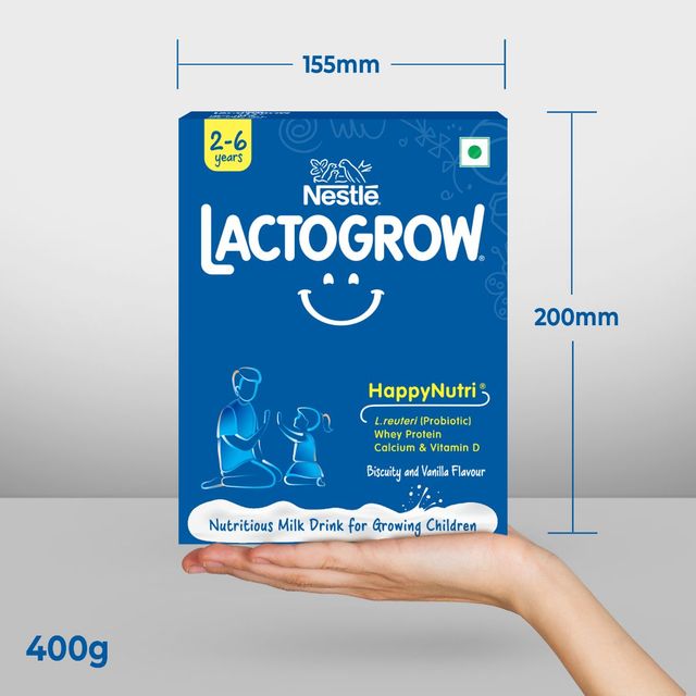 Nestle Lactogrow Nutrition Biscuity Vanilla Drink Mix | For 2 - 6 years KidsNestle LACTOGROW Nutritious Milk Drink | Biscuity Vanilla Flavour (2 - 6 years) 400 g Combo