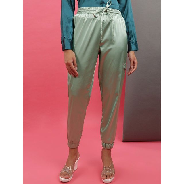 Freehand Women's Casual Cargo Joggers - Sage Green | Solid | Regular Fit | 30