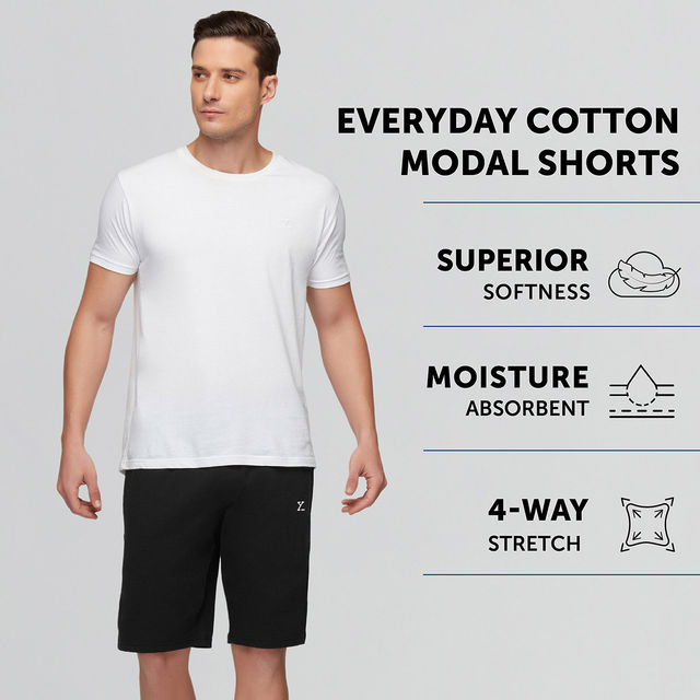 XYXX Men's Solid Cotton Shorts | Black - L
