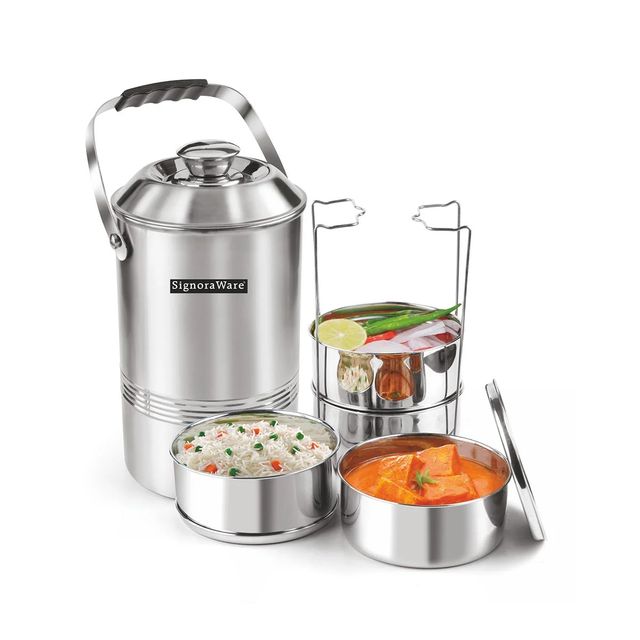 SignoraWare Hot Vault High Quality Steel Lunch Box | set of 4 containers & case| 450ml x 4
