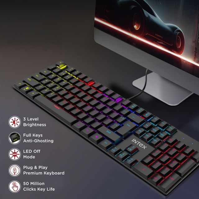 Intex Mechanical Wired Keyboard with RGB Light| 3 Level Brightness | Premium Plug & Play Keyboard