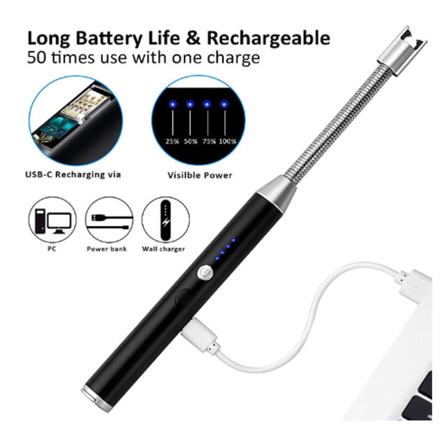 Soham USB Rechargeable Electric Lighter | Flexible Neck | Flameless Windproof Lighter | Black