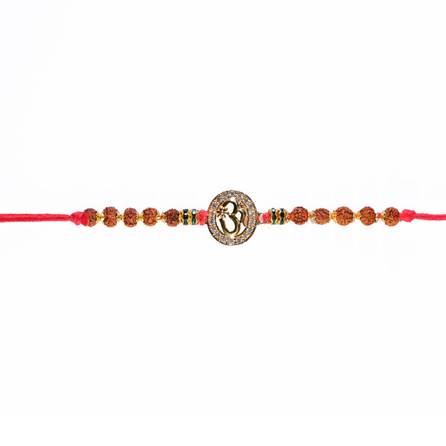 Aurum Om Rakhi With Stones & Rudrakash - Spiritual and Elegant