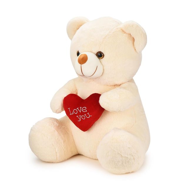 Cadbury Dairy Milk Silk Heart Shaped Valentines Chocolate Gift Box(135gms) & Webby Plush Teddy Bear With Heart | 25 Cm | Off White(1pc) Combo