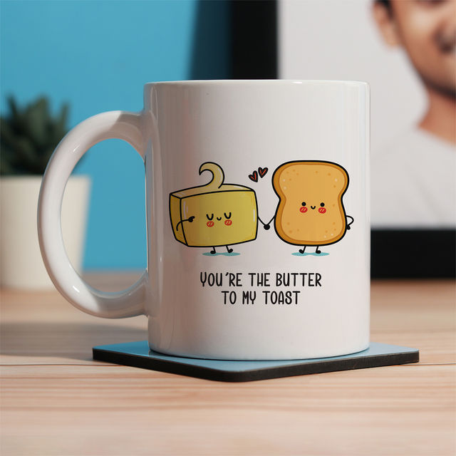 Oye Happy Butter and Toast Mug - Set Of 2