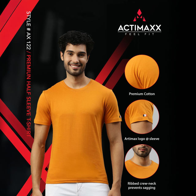 Actimaxx Men's Solid Round Neck Pure Cotton T-shirt | Colour May Vary - M