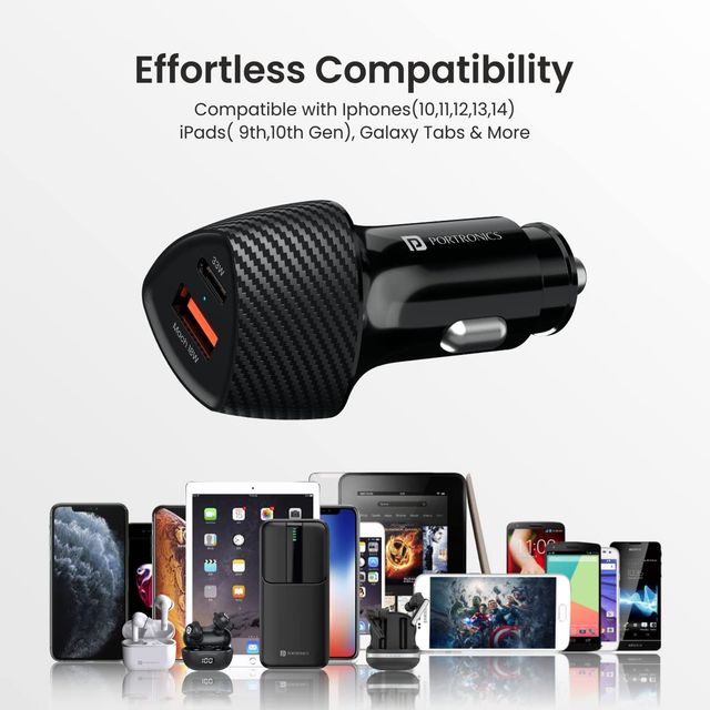 Portronics Car Power 16 Car Charger With Dual Output (Pd + Quick Charge)