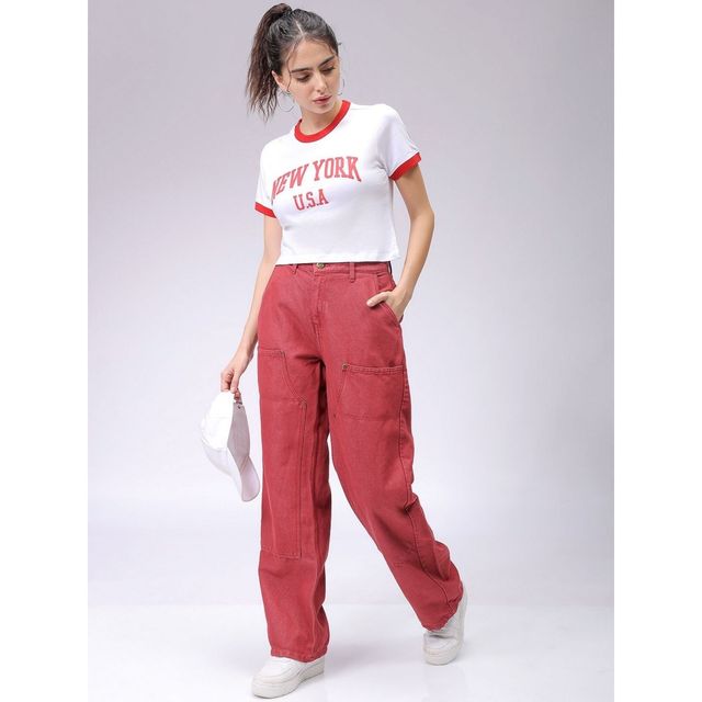 Freehand Women's Casual Slim Typographic Cropped T-shirt | 0424-Zfhcrtee1-05 | White - XS