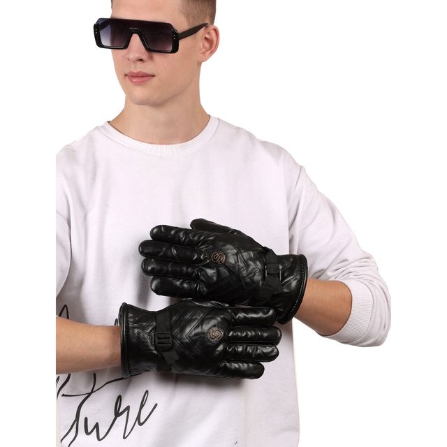 Calvadoss Men's Solid Gloves | Mgl-404 | Black
