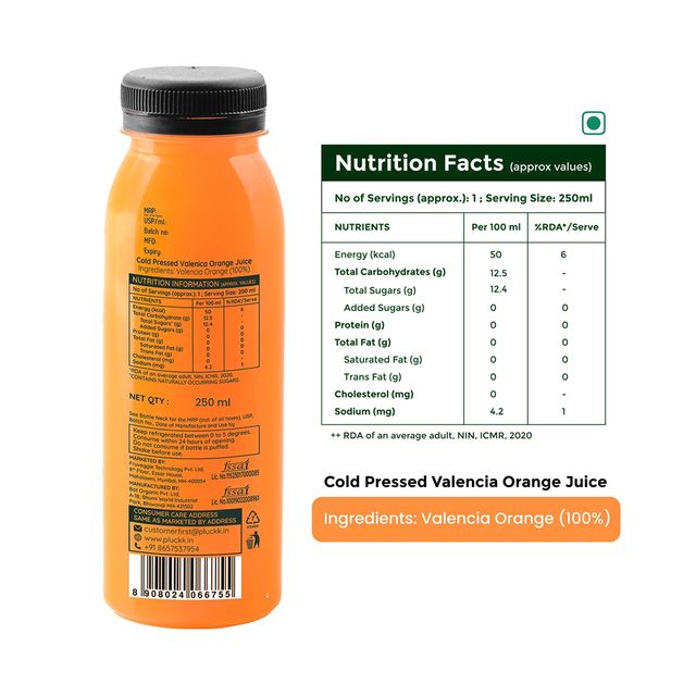 Pluckk Valencia Orange Cold Pressed Juice
