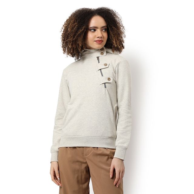 Campus Sutra Women's Hooded Sweatshirt | Cream - S