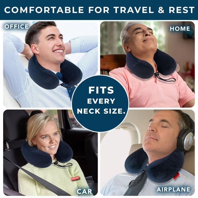 Trajectory Unisex Solid Polyester Neck Pillow with Eye Mask | Blue - Free Size