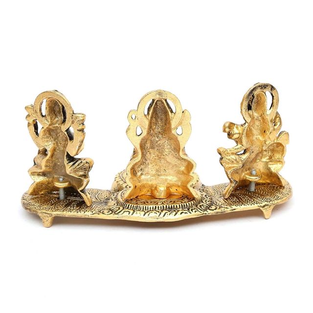 Devnidhii Diya Laxmi, Ganesh, Saraswati on Banana Leaves in Gold Polish
