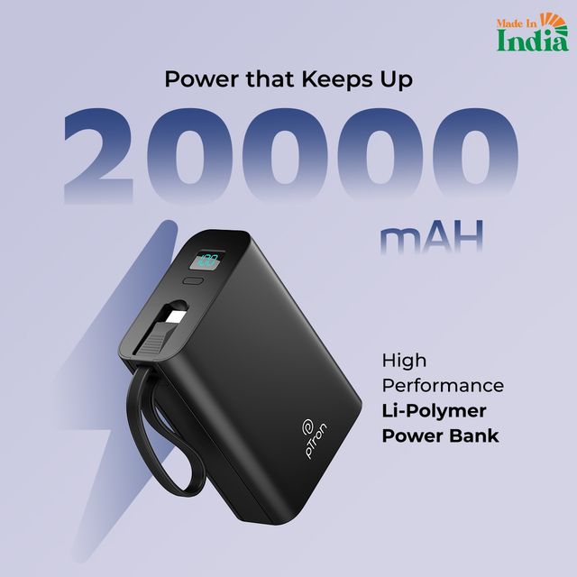 pTron Dynamo Uliterima 20000Mah Nano Power Bank With 22.5W Superfast Charging | Type-C/Pd - Black