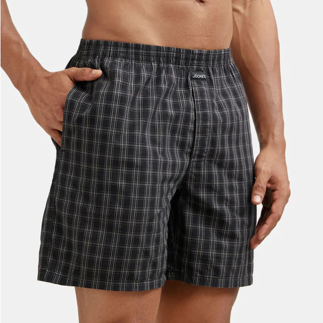 Jockey 1223 Men's Super Combed Mercerized Cotton Woven Checks Boxer|SidePocket|PO2 | Multicolor-XL