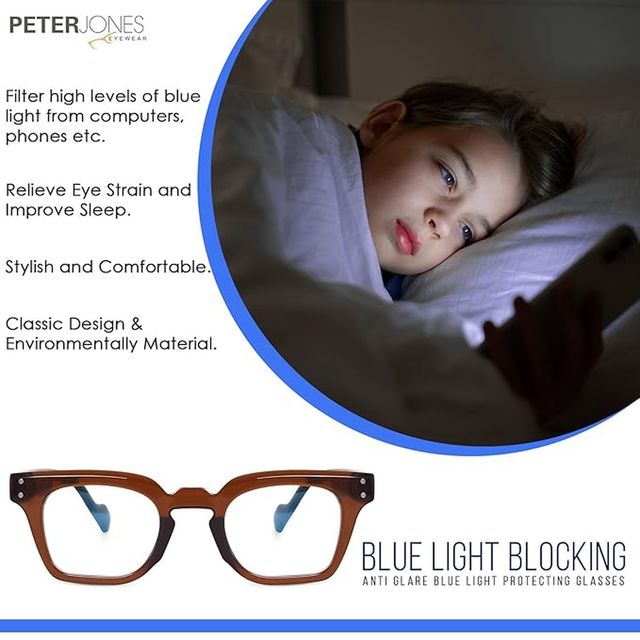 Peter Jones Unisex Solid Polycarbonate Computer Glasses | Blue and Brown - M