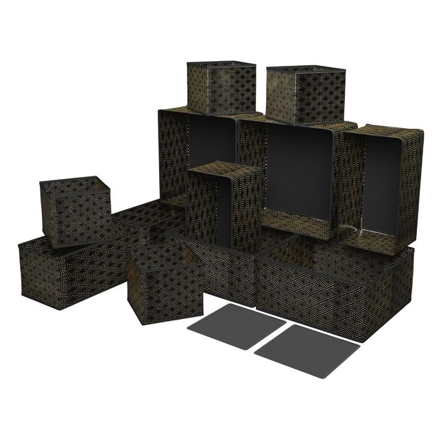 Kuber Industries (Pack of 2) | 12 Piece Non-Woven Foldable Drawer Organizer | Black