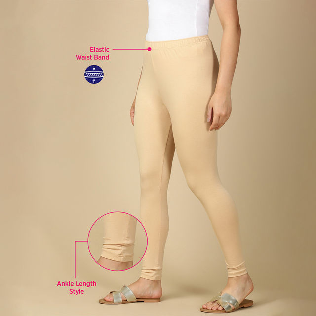 Pynk Women s Flexi-fit 360  Stretch Ankle Length Premium Cotton Leggings | Skin | Free Size