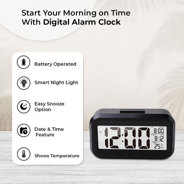 Kuber Industries ABS Battery Oprated Loud Digital Alarm Clock for Desk | Table Clock (Black)