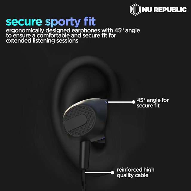 Nu Republic Jive J2 With Upto 20 Hrs Playtime Fast Charging Earphones With Mic - Blue Black