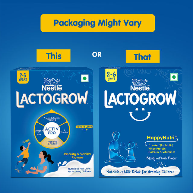 Nestle Lactogrow Nutrition Biscuity Vanilla Drink Mix | For 2 - 6 years Kids
