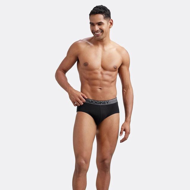 Jockey 8037 Men's Super Combed Cotton Solid Brief|Ultrasoft Waistband|PO2 | Black-L