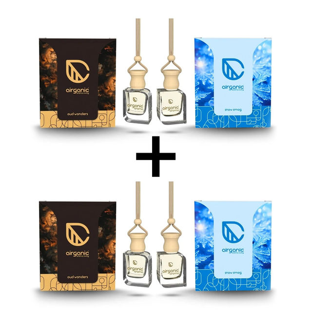 Airganic Swing Combo - Oud Wonder & Snow Smog | Essential Oils in Glass Bottle with Wooden Lid 2 pc X 2 Combo