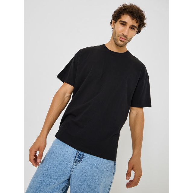 Styli Men's Slogan Print Back Printed Oversized Tee | Black - S