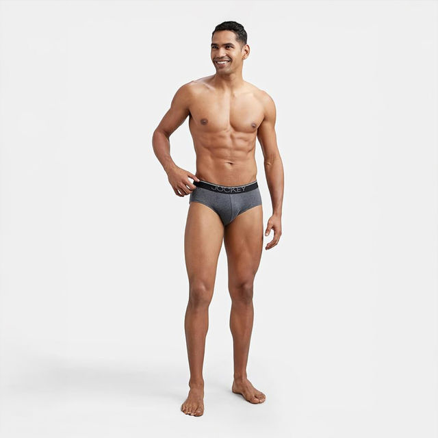 Jockey 8037 Men's Super Combed Cotton Solid Brief|Ultrasoft Waistband | Grey-M