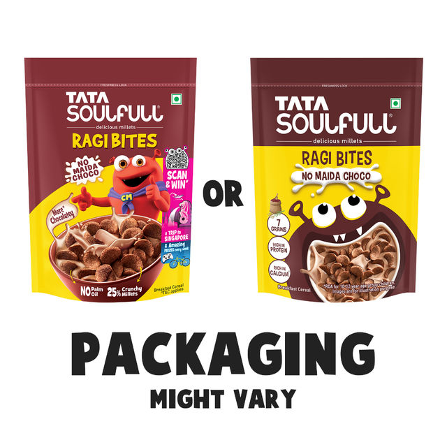 Tata Soulfull Ragi Bites No Maida Choco, Yummy Chocolatey, 7 Grains, Breakfast Cereals