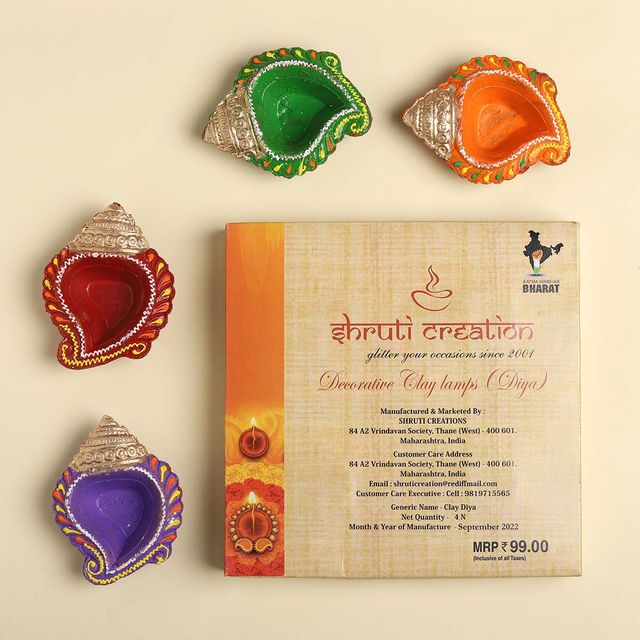 Shruti Creations Leaf Decorative Clay Diya - Set Of 4