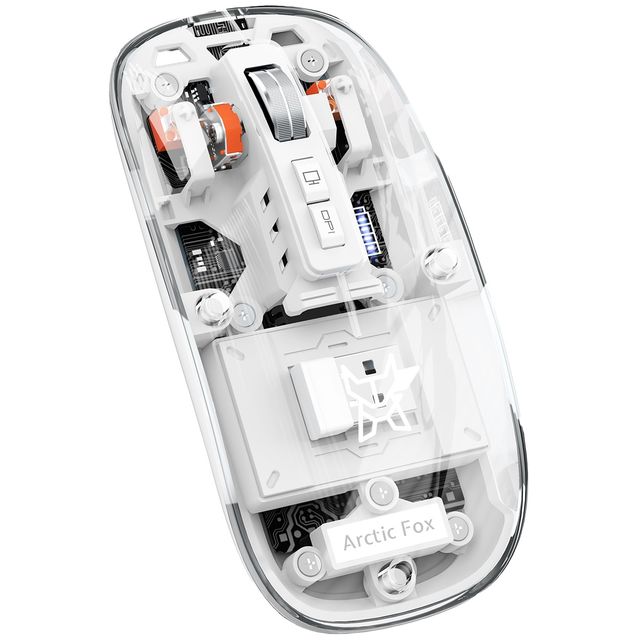 Arctic Fox Pureview Transparent Wireless And Bluetooth Rechargeable Mouse, Usb Receiver Frost White