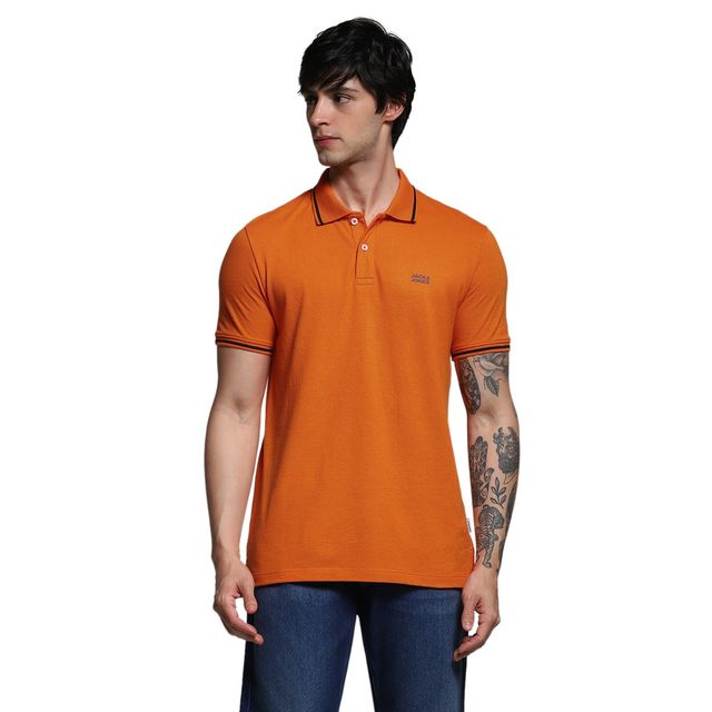 JACK & JONES Men's Regular Fit Polo T-shirt | Orange - S