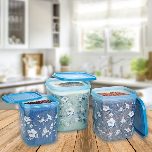 Joyo Kitchen Classic Container 3 Pcs Set | 65/85/115 | Transparent Printed Blue