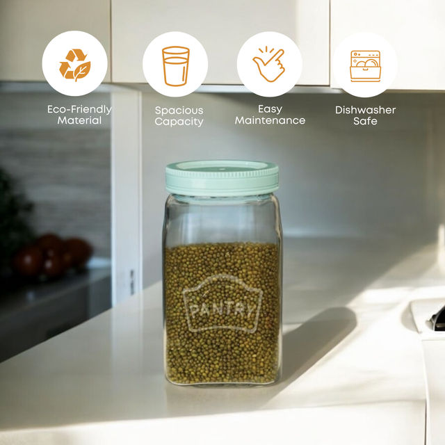 Yera Pantry Storage Jars With Premium Airlitght Lids 2000 ml 1 pcs Jar - Pista Green Colored Lid