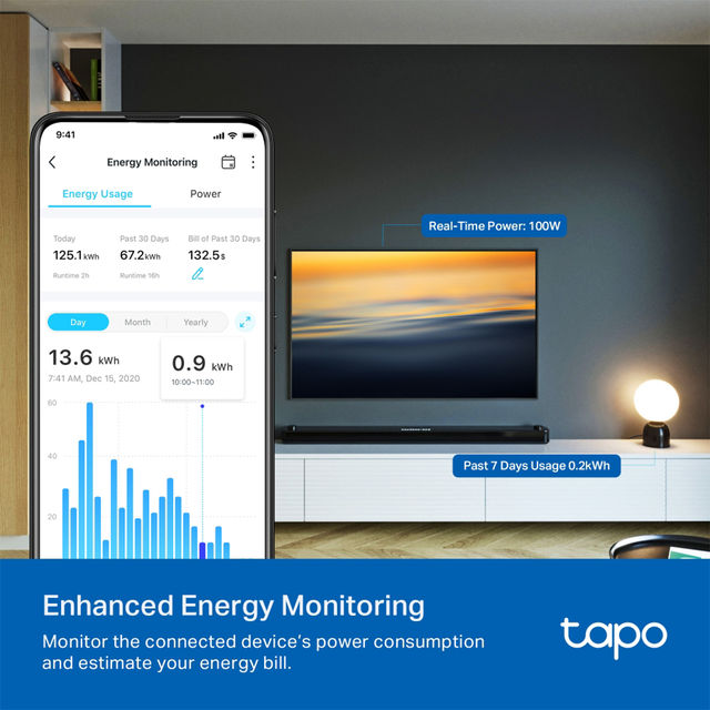 TP-Link Tapo P110 16A Mini Smart Wi-Fi Plug, Energy Monitoring,Compatible with Alexa, Google Home