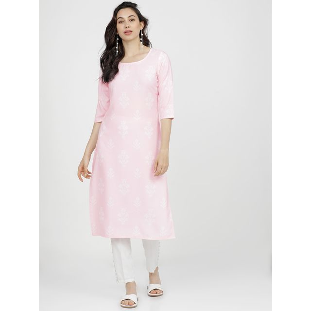 Ketch Women Ethnic Motifs Printed Straight Kurta | Pink | L