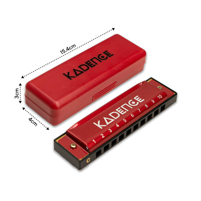 Kadence Daitonic Harmonica T104, Key of C, 10 Holes, 20 Tones, with Hard Case - Red