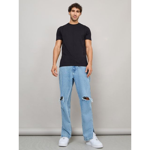 Styli Men's Regular Fit Tee with Pintuck Detail | Black - S