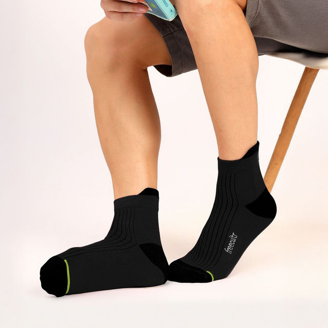 Freecultr Unisex Striped Cotton Blend Ankle Socks | Black - Free Size 1 pc X 2 Combo
