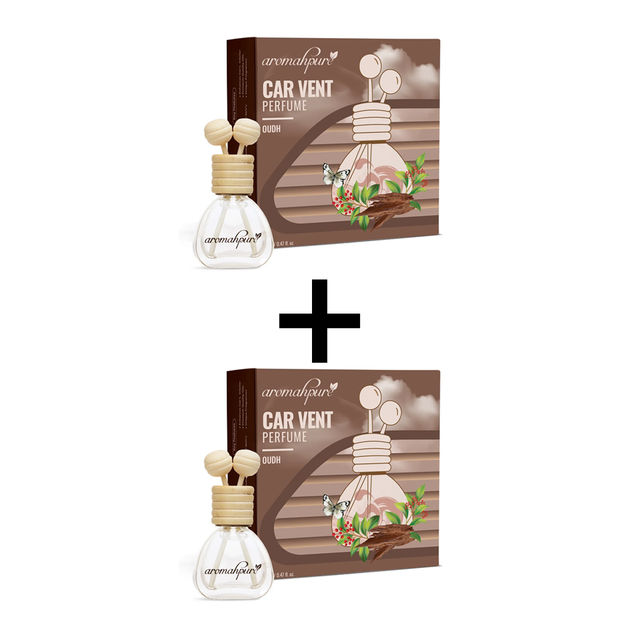 Aromahpure Car Perfume Vent Clip with Wooden Reed Stick | Oudh Fragrance | Last upto 30 days 14 ml X 2 Combo